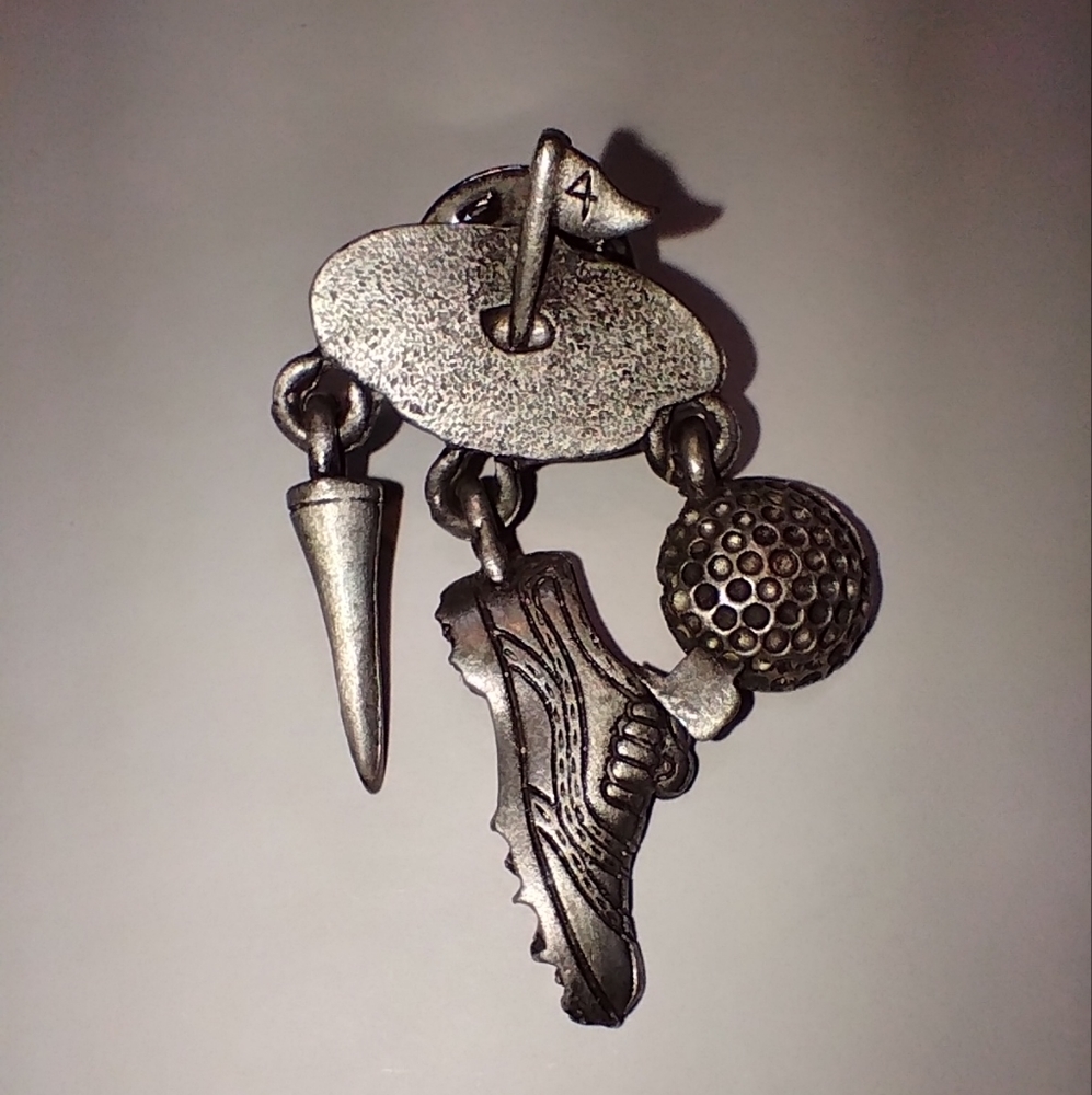 Pewter Coloured JJ Jonelle Jewelry Golf Themed Pin, Dangling Charms, Cute